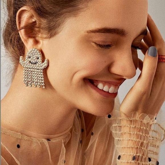 HALLOWEEN Ghost Pearl Drop Earrings Baublebar - Picture 1 of 5